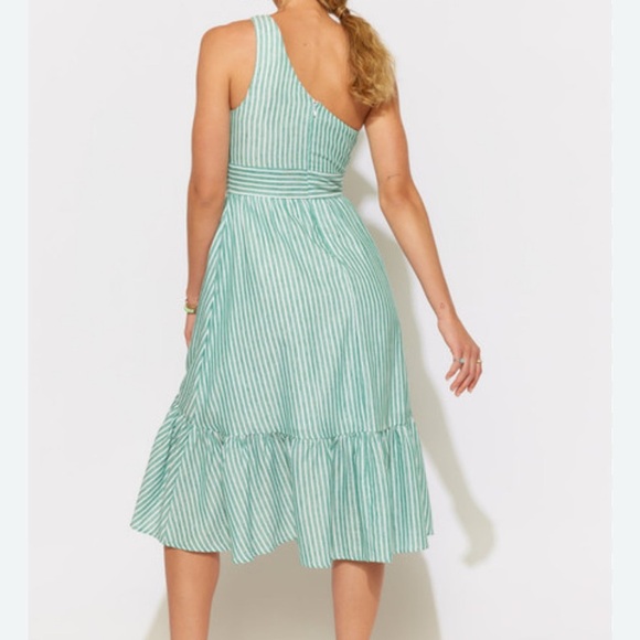 Francesca’s Sloane Striped One Shoulder Midi Dress High Low Linen Cotton Size XS - Picture 2 of 15